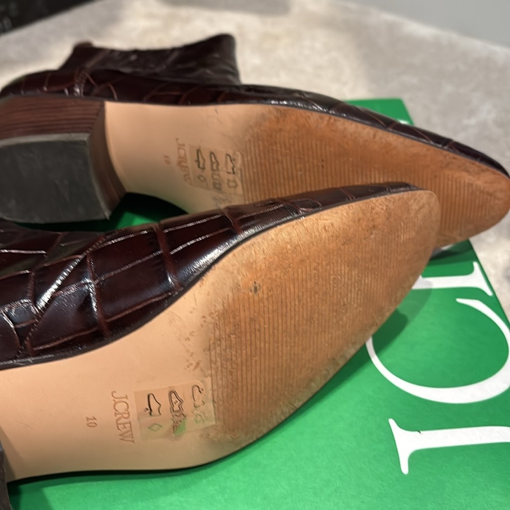 J. Crew Dark Brown Croc-Embossed Ankle Boots - Picture 3 of 8